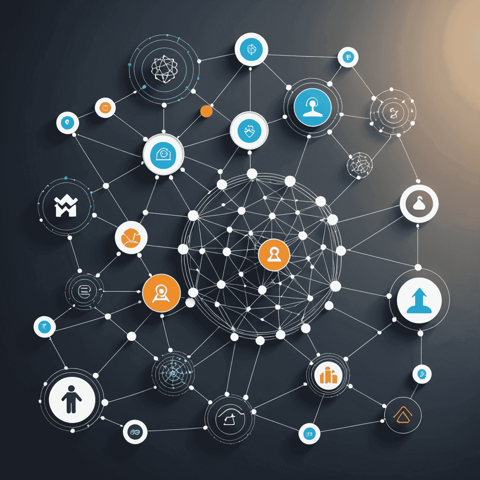 Visual representation of predictive analytics showing data points, trend lines, and customer icons connected by a network of AI-driven insights