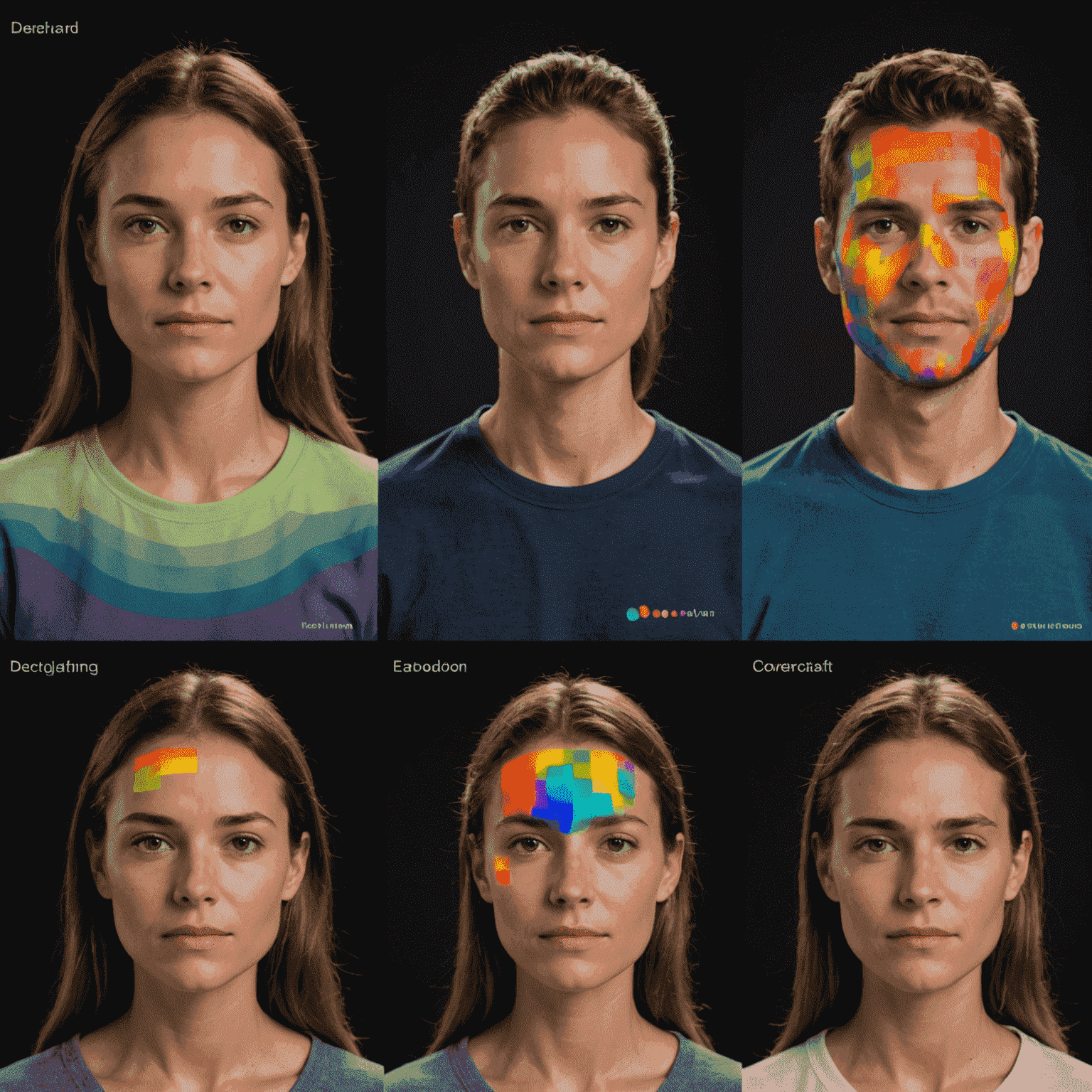 Visualization of Emotion AI analyzing facial expressions and voice tones, with colorful heatmaps indicating different emotional states detected during a customer interaction