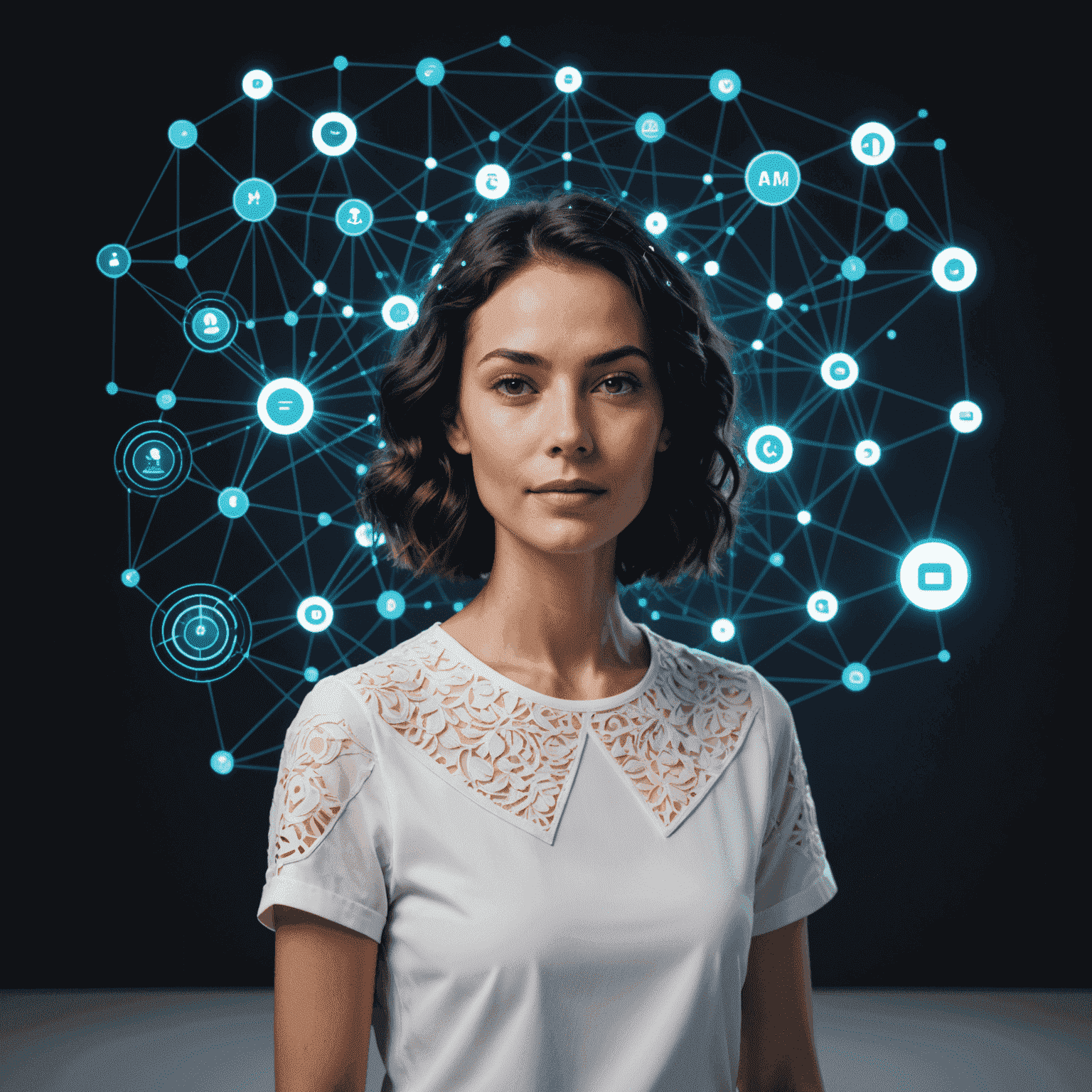 A dynamic visualization of customer data flowing through AI algorithms, resulting in personalized content and product recommendations across various devices