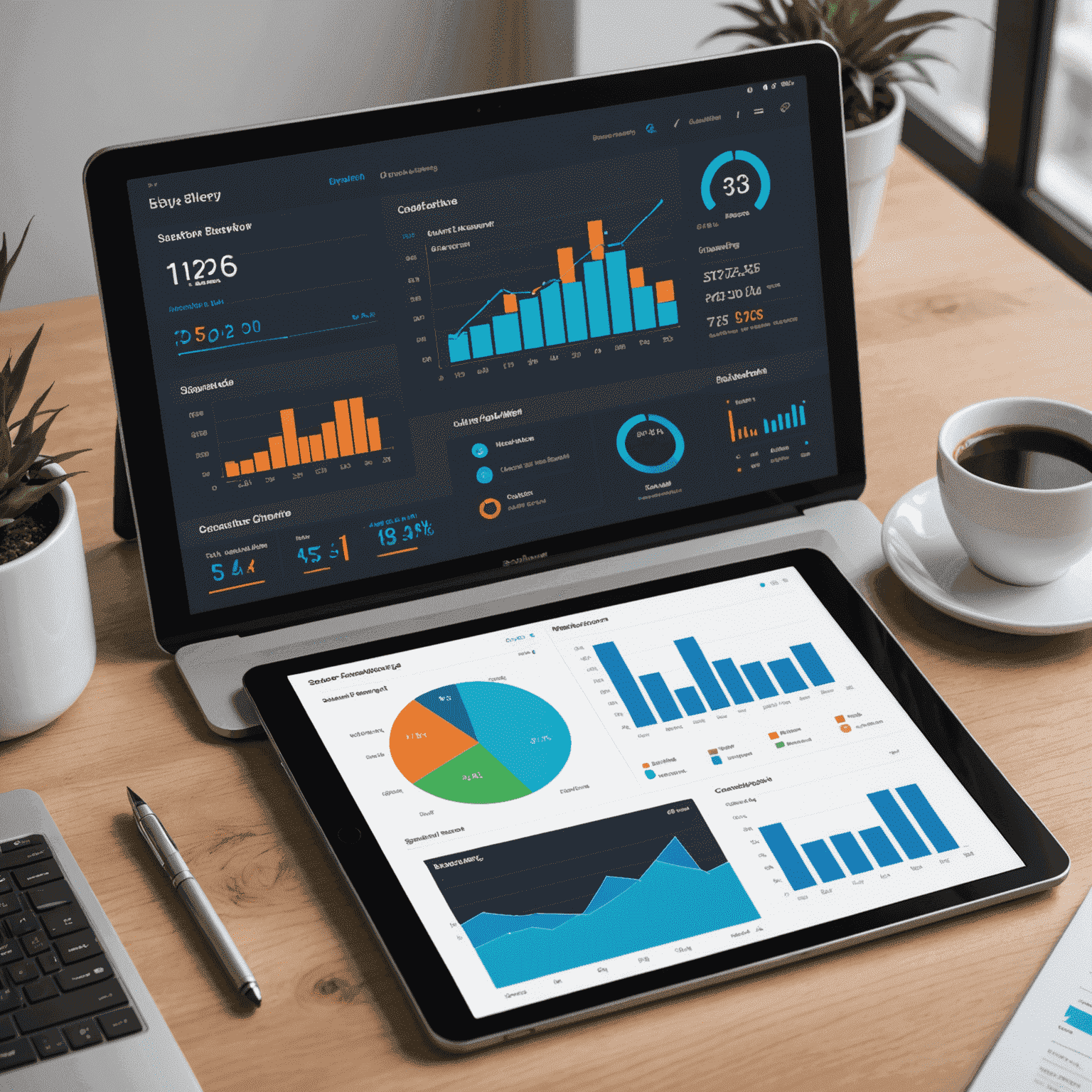 A dashboard showing various predictive analytics metrics, charts, and graphs related to customer behavior and satisfaction, with AI-generated insights highlighted.