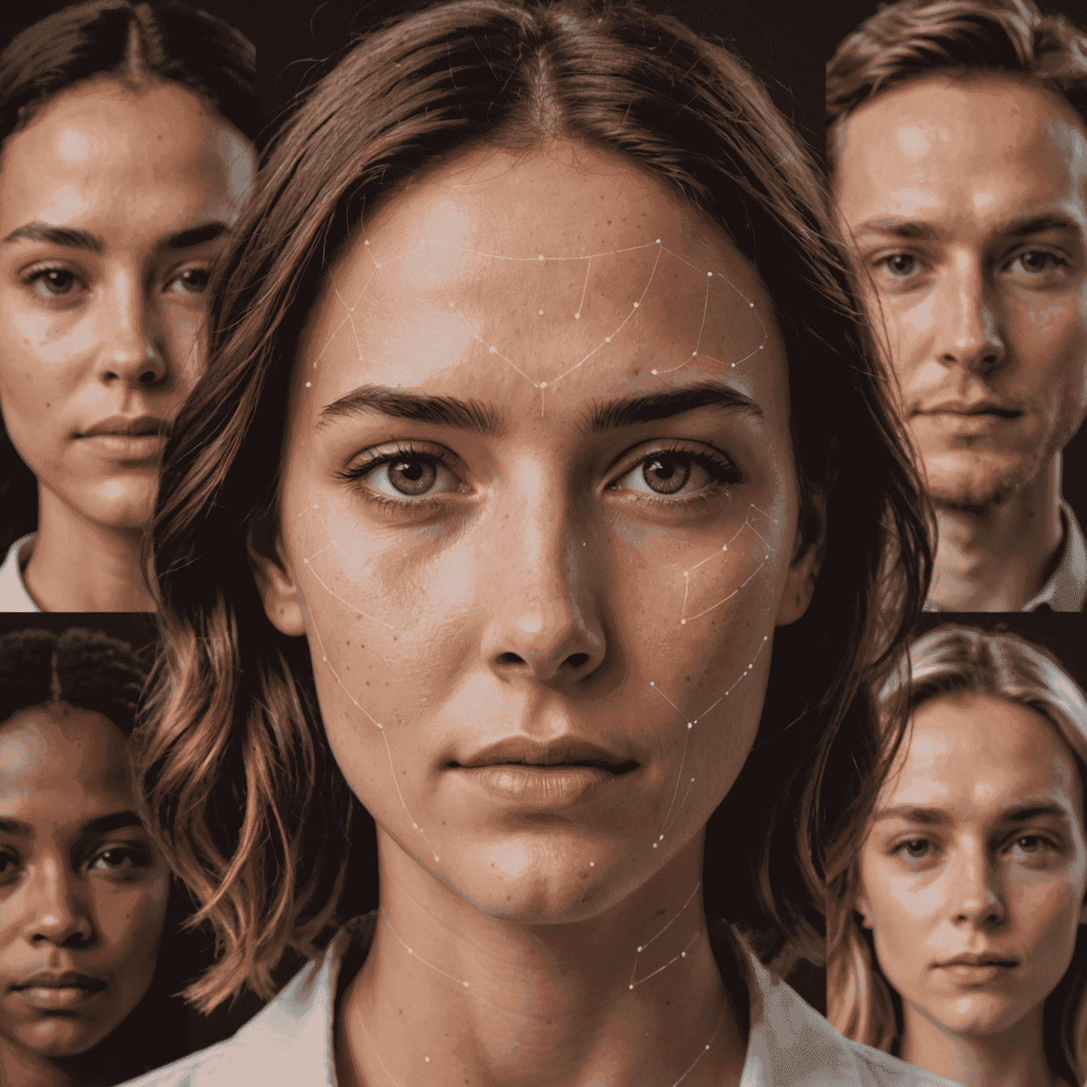 A human face with various emotions highlighted, connected to AI algorithms that analyze and respond to detected sentiments